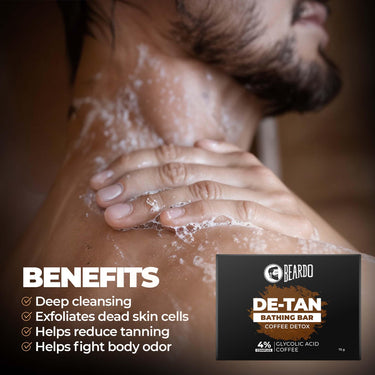 Beardo De-Tan Soap for Men, 75g | Tan Removal and Caffeine Face & Body Soap | Detan With Coffee & 4% Glycolic Acid | For Body & Face | Refreshing Fragrance | For All Skin Types